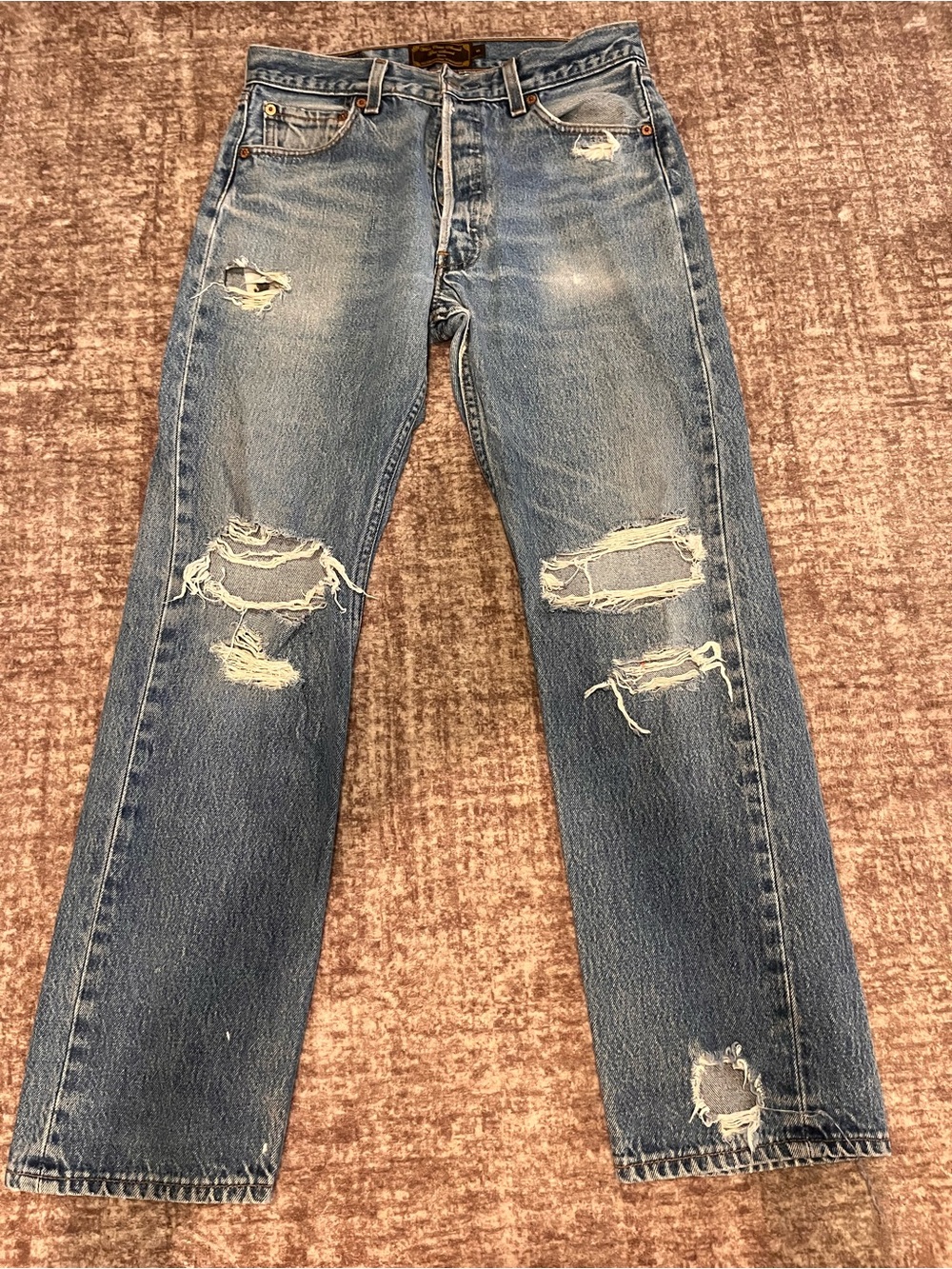 Distressed Blue Jeans - Classic Straight Fit
